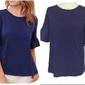 LOFT AnnTaylor Loft Blouse Ruffle Sleeves Blue Size S